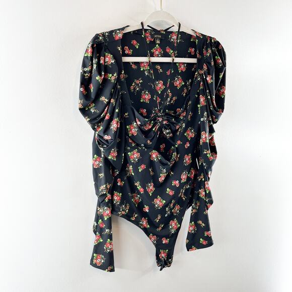 AFRM Coppelia Halter Neck Thong Bodysuit Noir Rose Garden Small - Picture 8 of 10